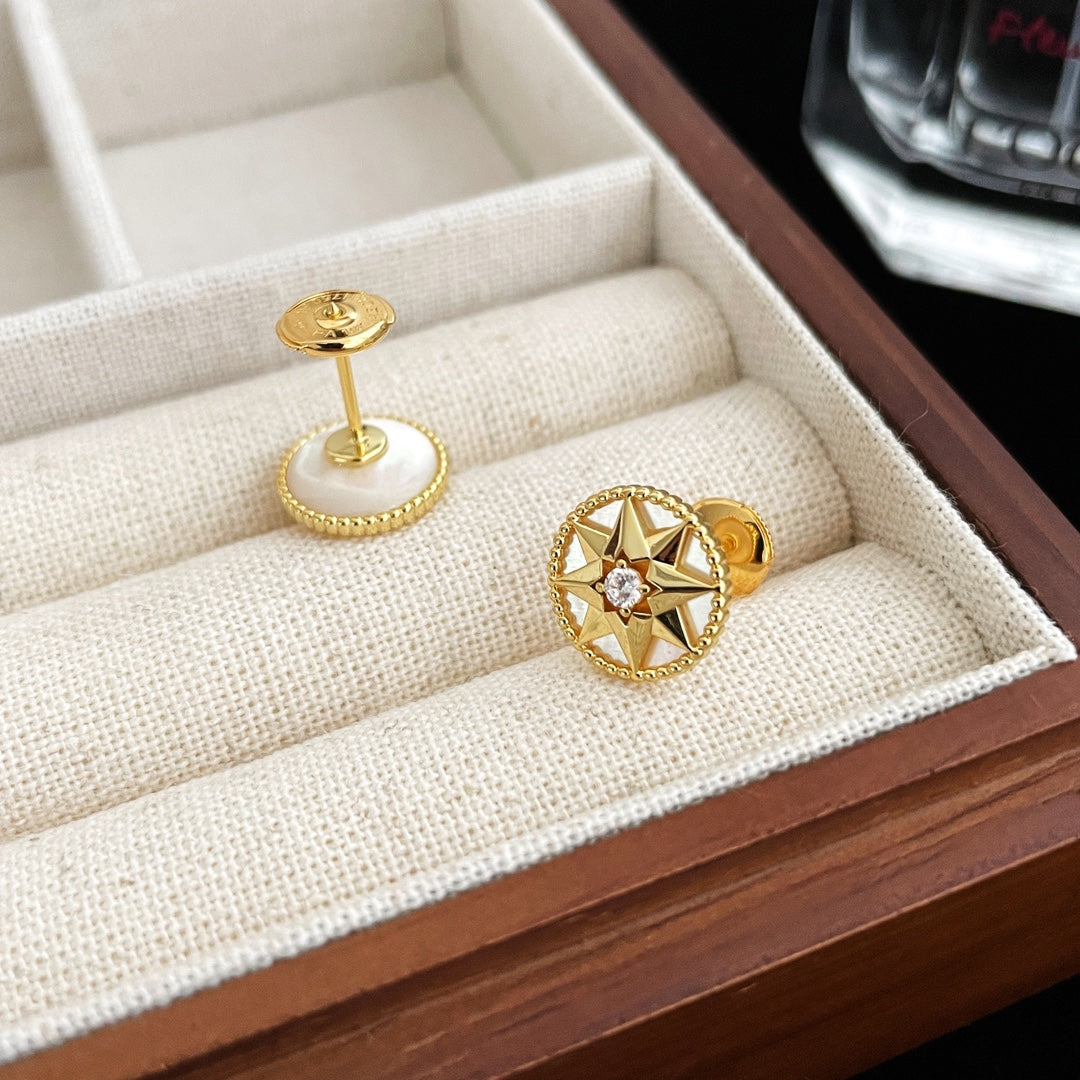 DIOR ROSE DE VENTS GOLD DIAMOND STUD EARRINGS