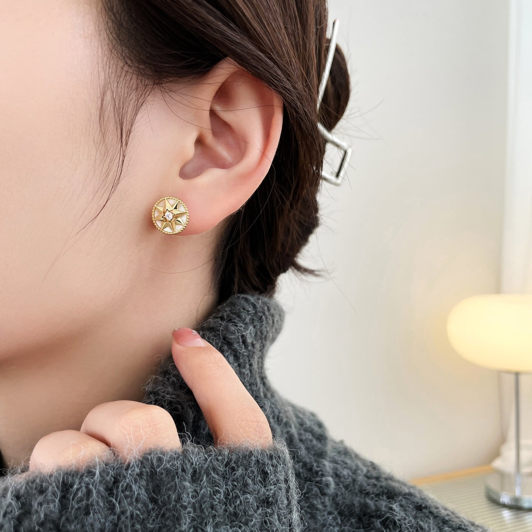 DIOR ROSE DE VENTS GOLD DIAMOND STUD EARRINGS
