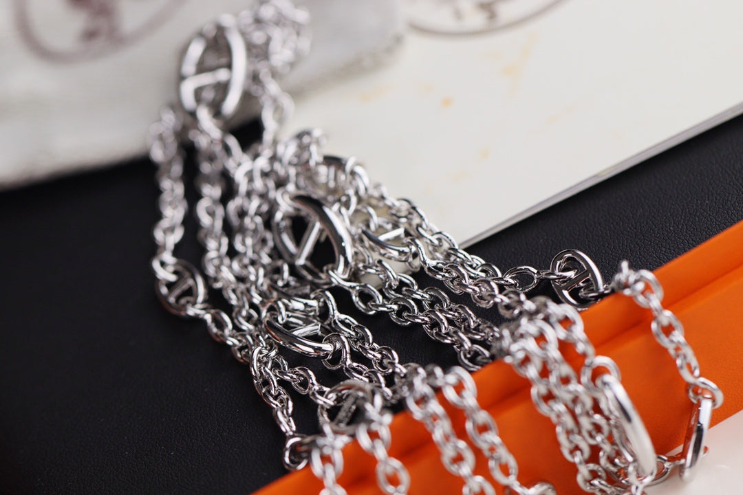 HERMES HM FARANDOLE 120 LONG SILVER NECKLACE