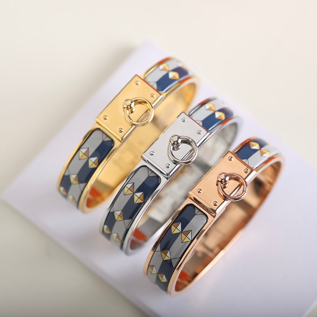 HERMES CLIC ANNEAU BLUE BLACK AND GREY BRACELET