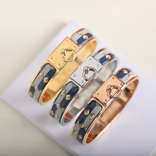 HERMES CLIC ANNEAU BLUE BLACK AND GREY BRACELET