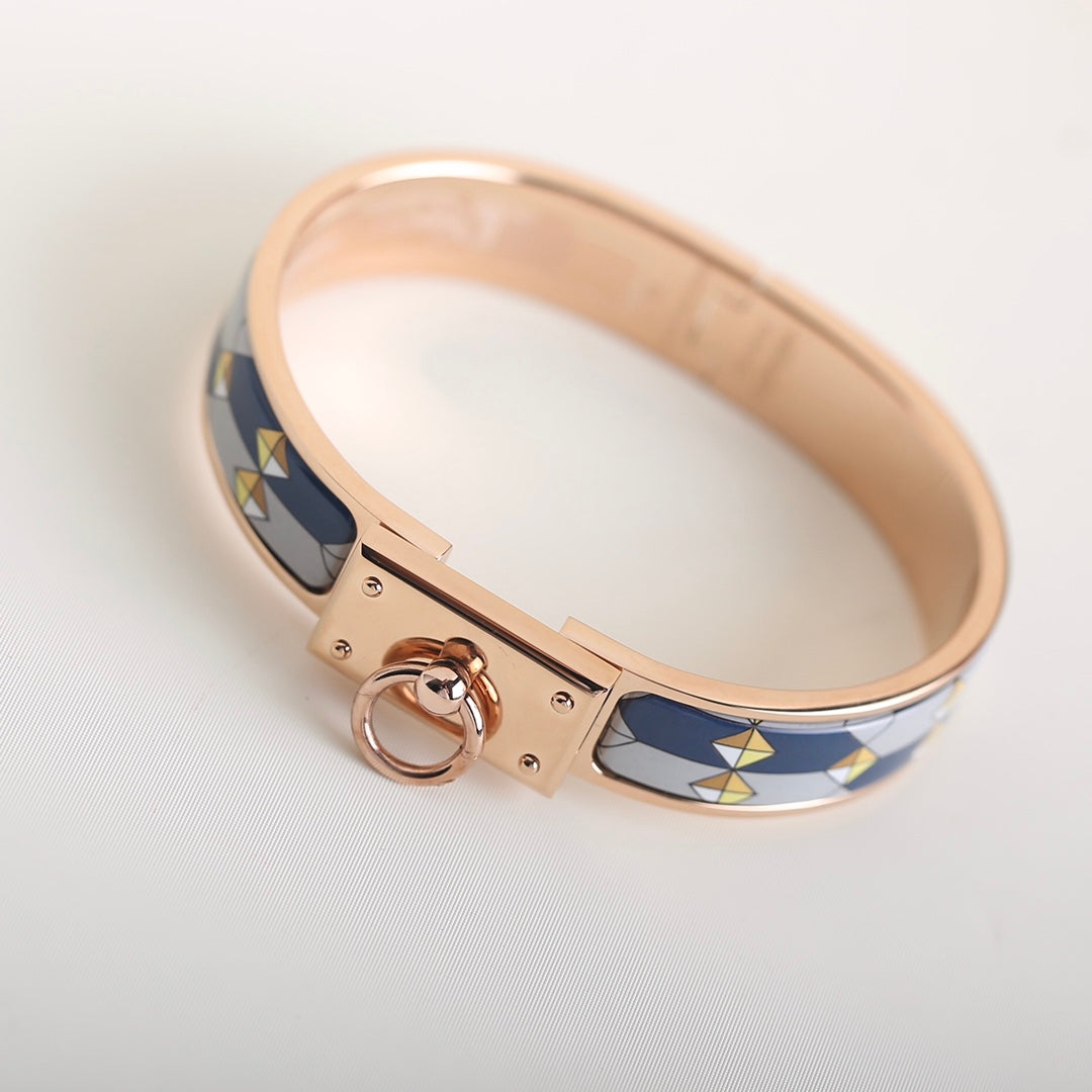 HERMES CLIC ANNEAU BLUE BLACK AND GREY BRACELET