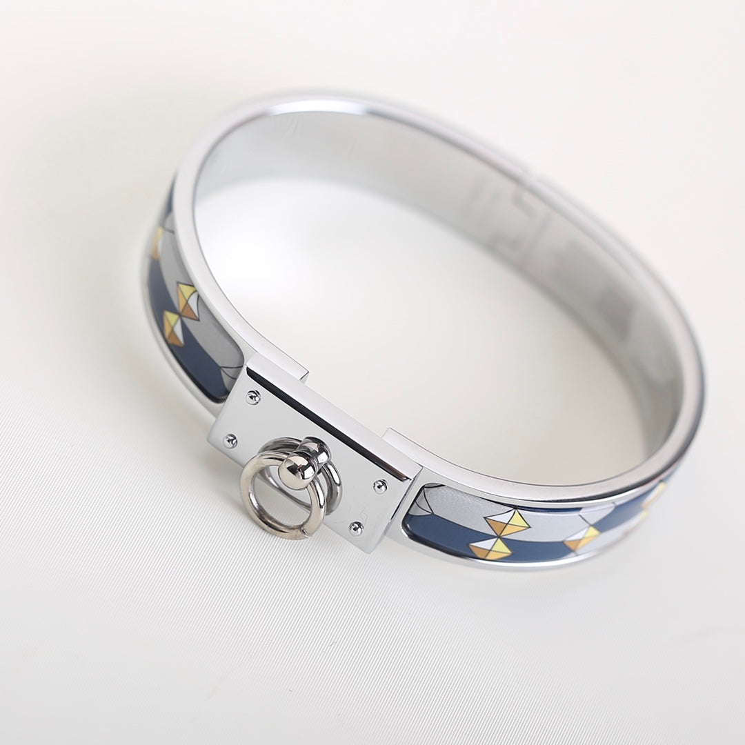 HERMES CLIC ANNEAU BLUE BLACK AND GREY BRACELET