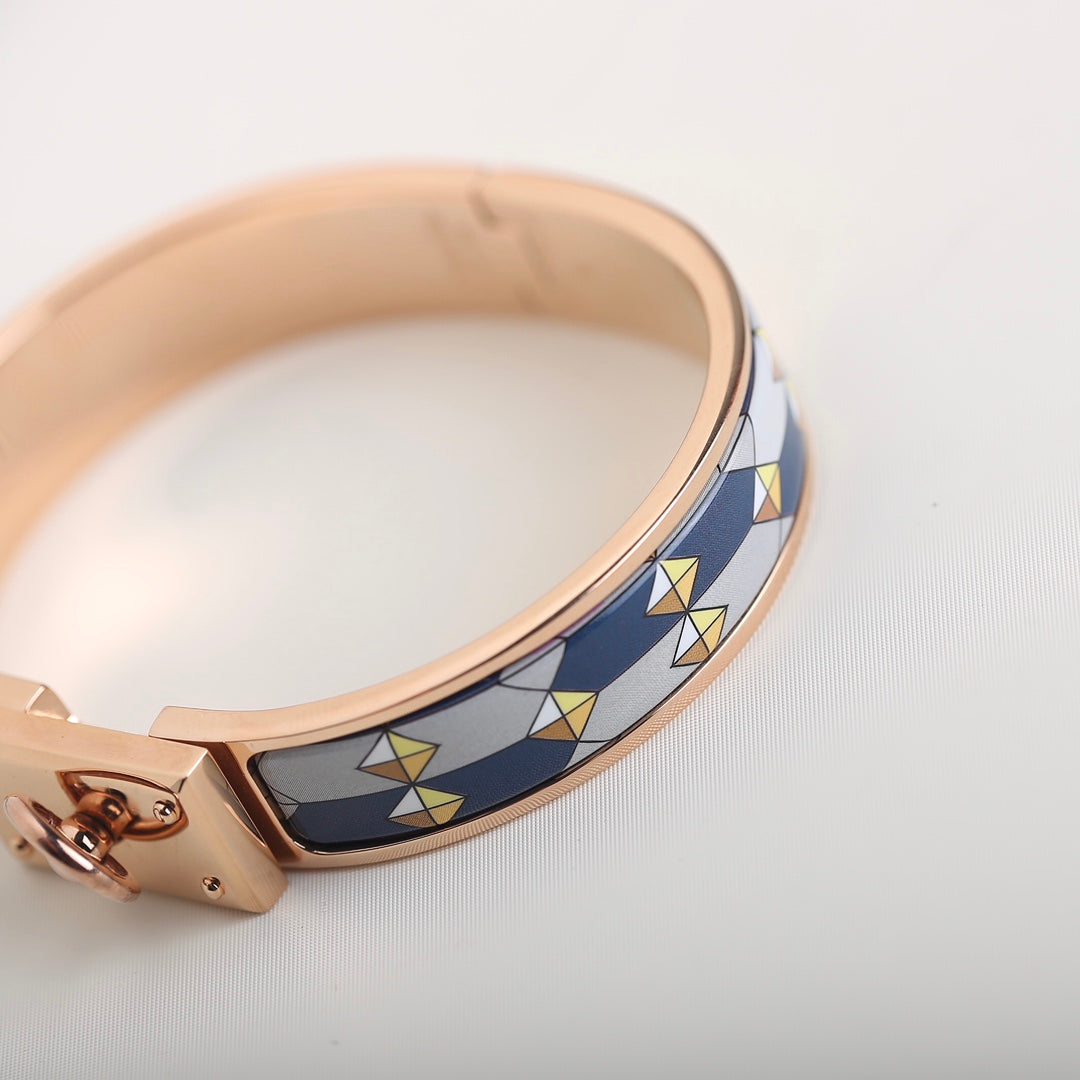 HERMES CLIC ANNEAU BLUE BLACK AND GREY BRACELET