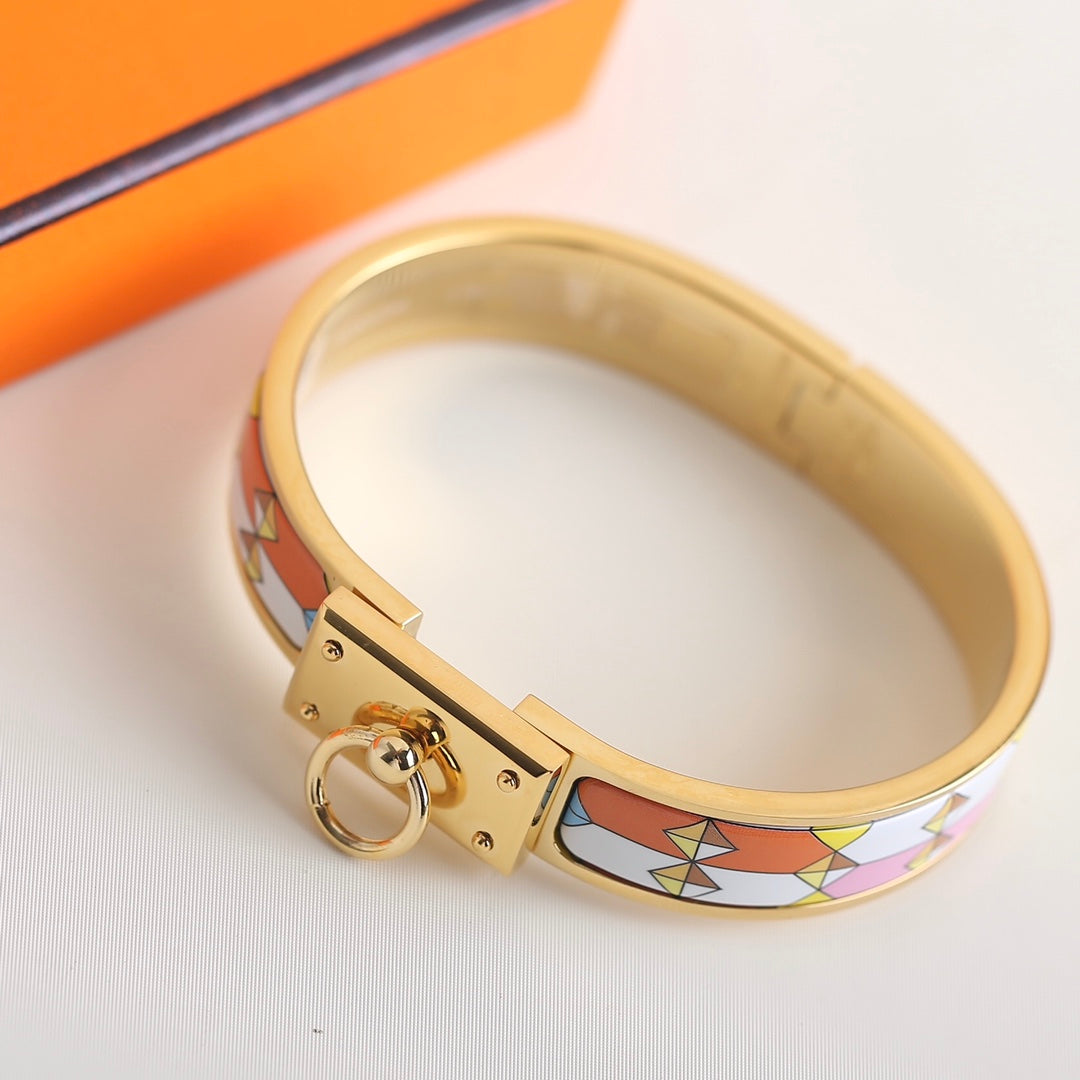 HERMES CLIC ANNEAU YELLOW PINK AND ORANGE BRACELET