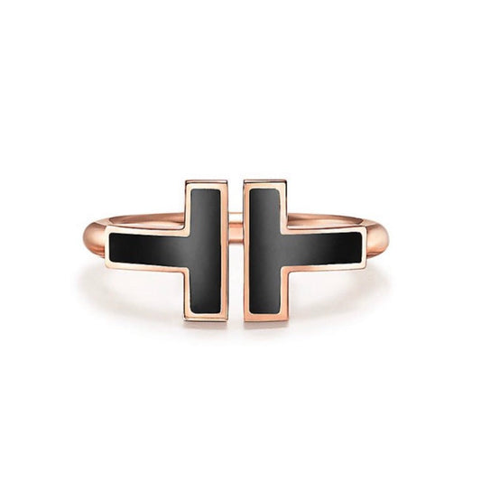TIFFANY T SMALL ONYX PINK GOLD RING