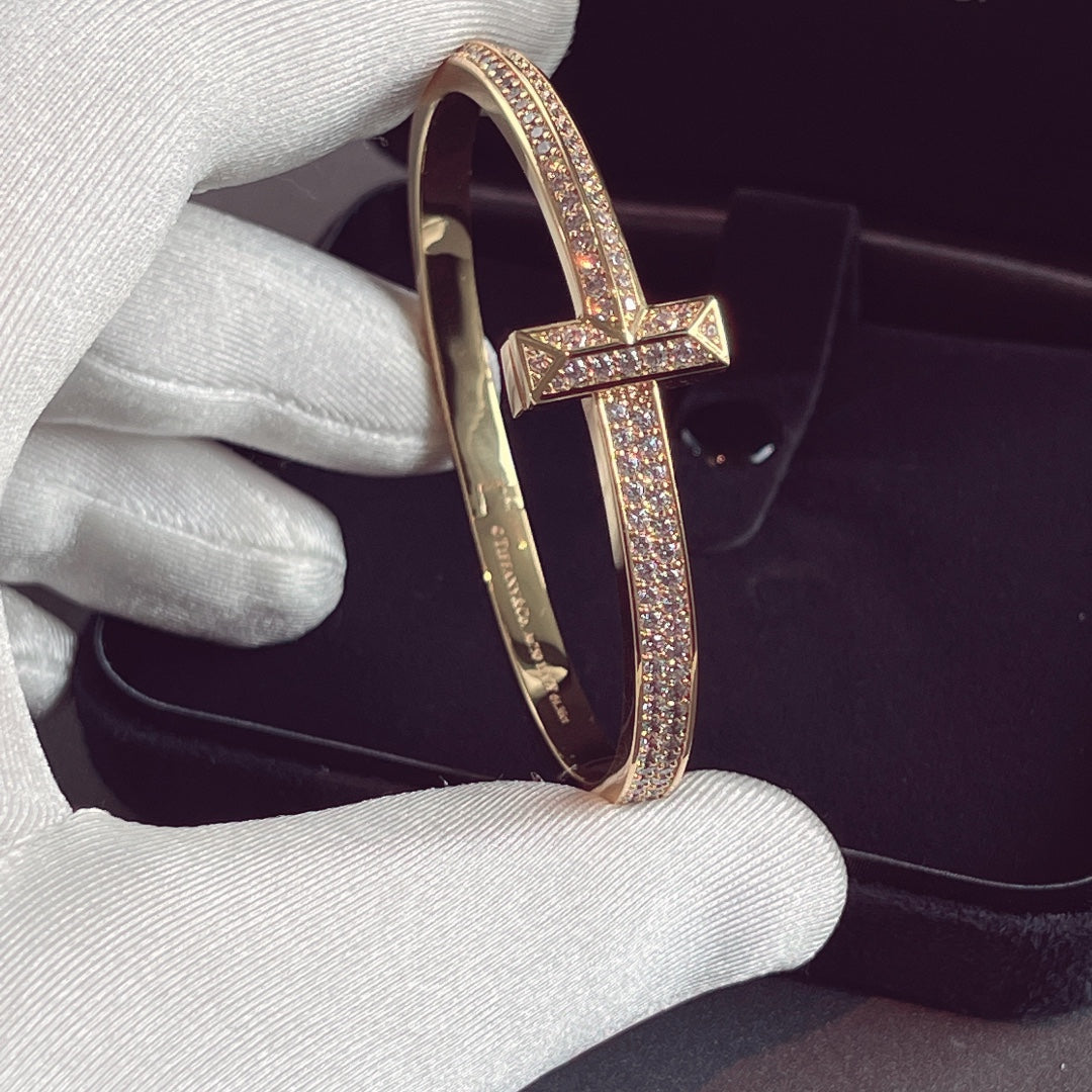 TIFFANY T1 WIDE HINGED BANGLE DIAMOND PAVED BRACELET