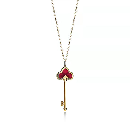 TIFFANY FLEUR DE LIS PINK GOLD DIAMOND CARNELIAN NECKLACE