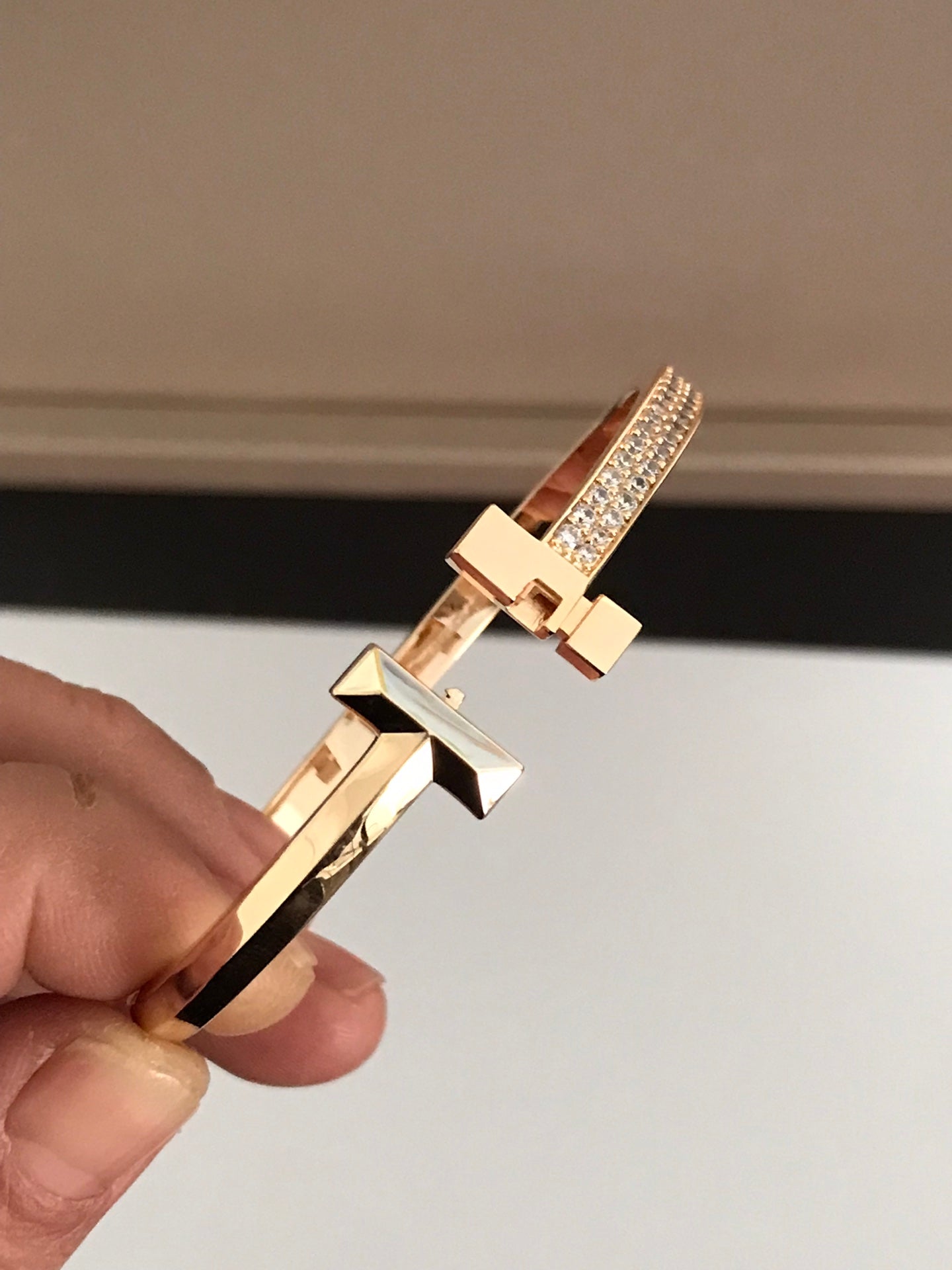 TIFFANY T1 WIDE DIAMOND HINGED BANGLE PINK GOLD