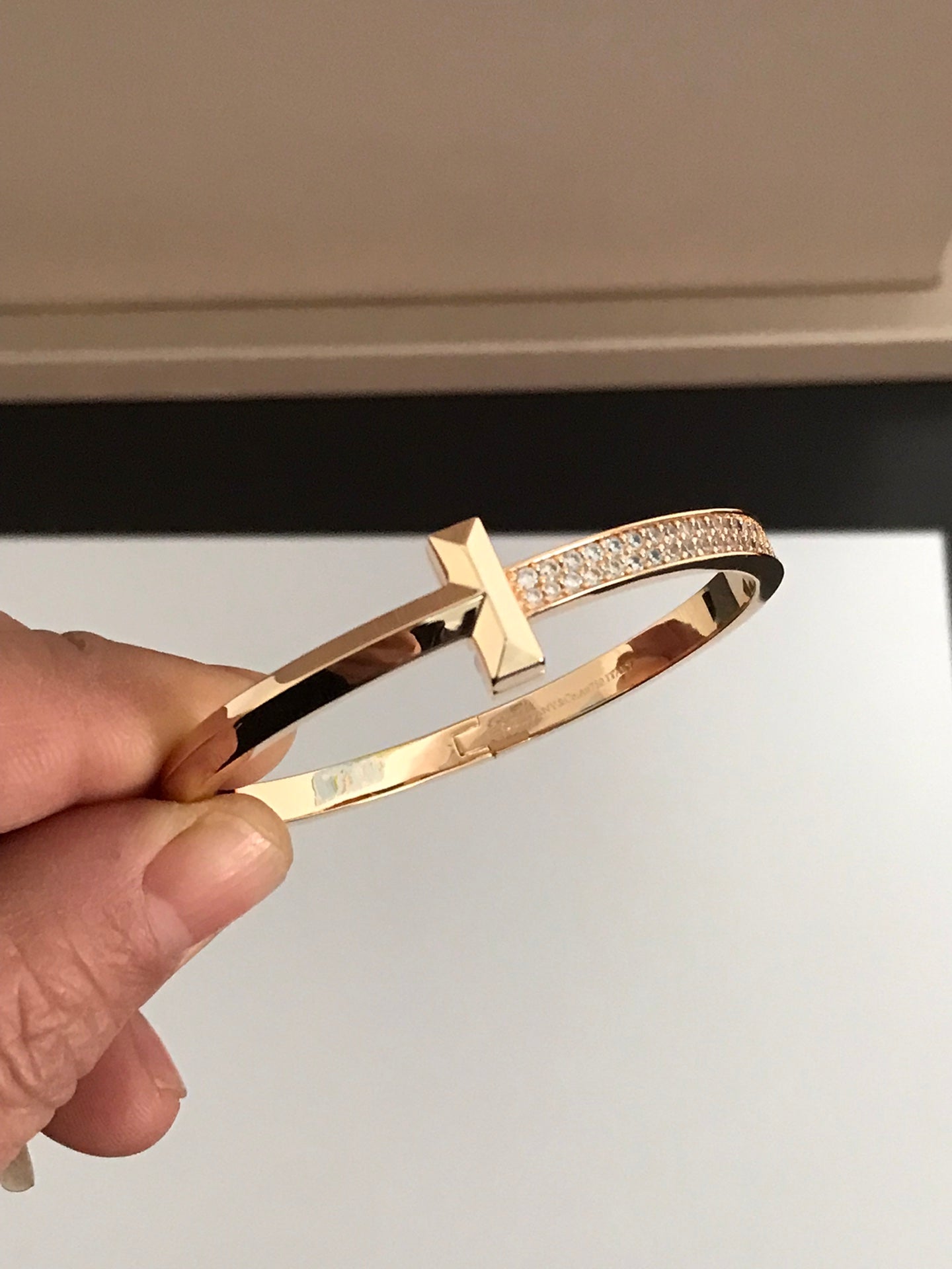 TIFFANY T1 WIDE DIAMOND HINGED BANGLE PINK GOLD