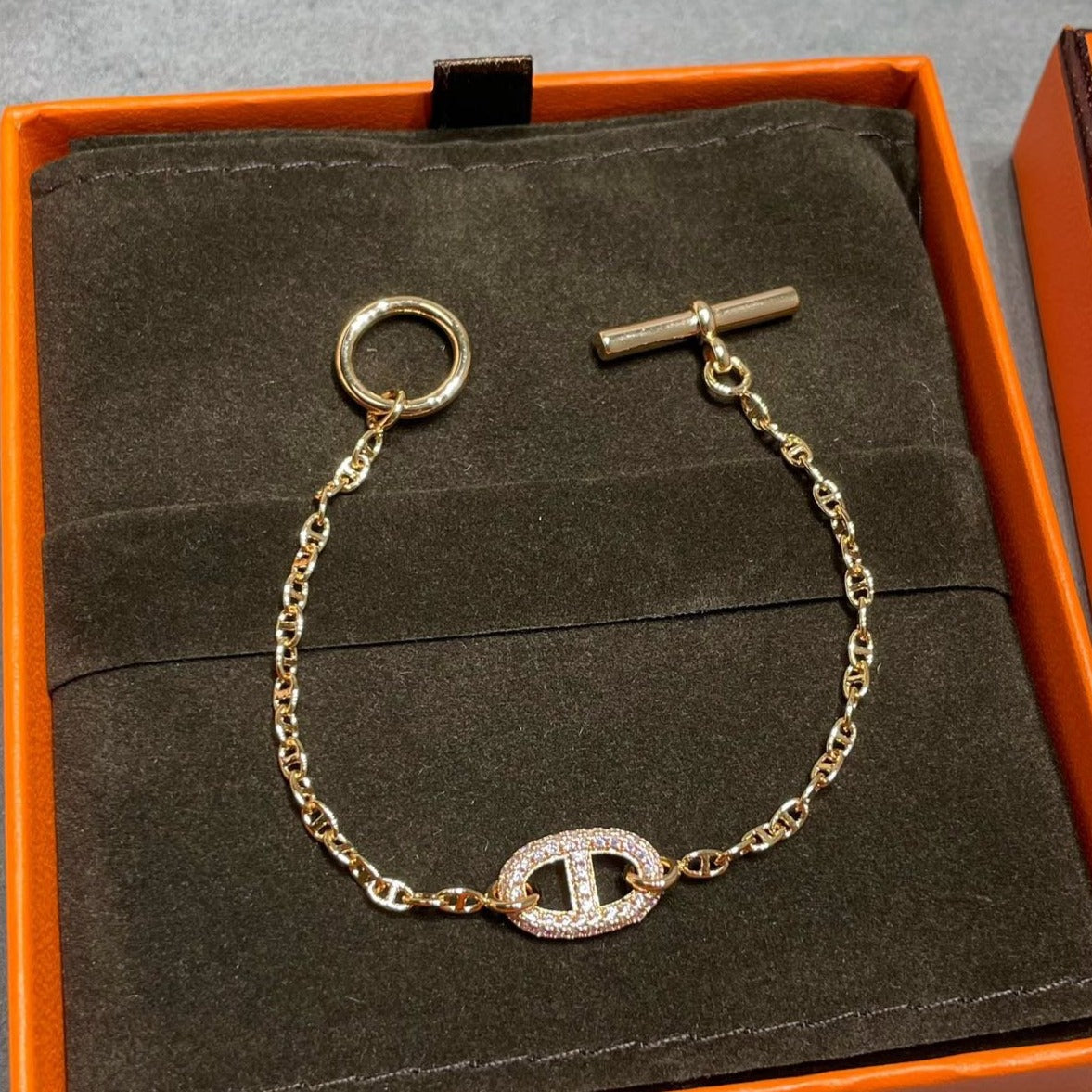 HERMES CHAINE ECHAPPEE DIAMOND LINK BRACELET