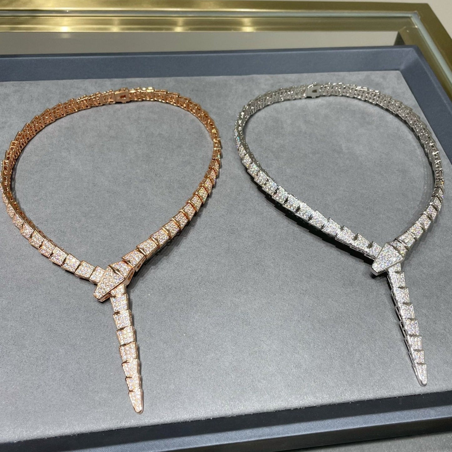 BVLGARI SERPENTI VIPER PINK GOLD DIAMOND PAVED NECKLACE