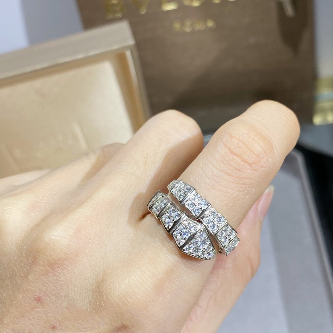 BVLGARI SERPENTI RING SILVER DIAMOND PAVED