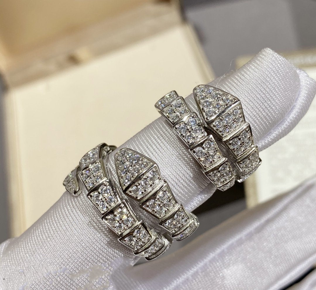 BVLGARI SERPENTI RING SILVER DIAMOND PAVED