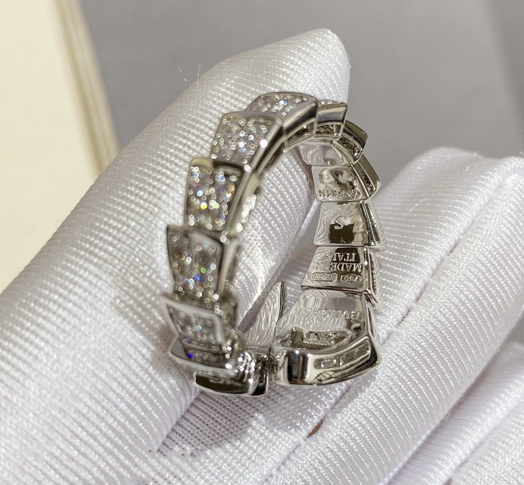 BVLGARI SERPENTI LARGE RING SILVER DIAMOND PAVED
