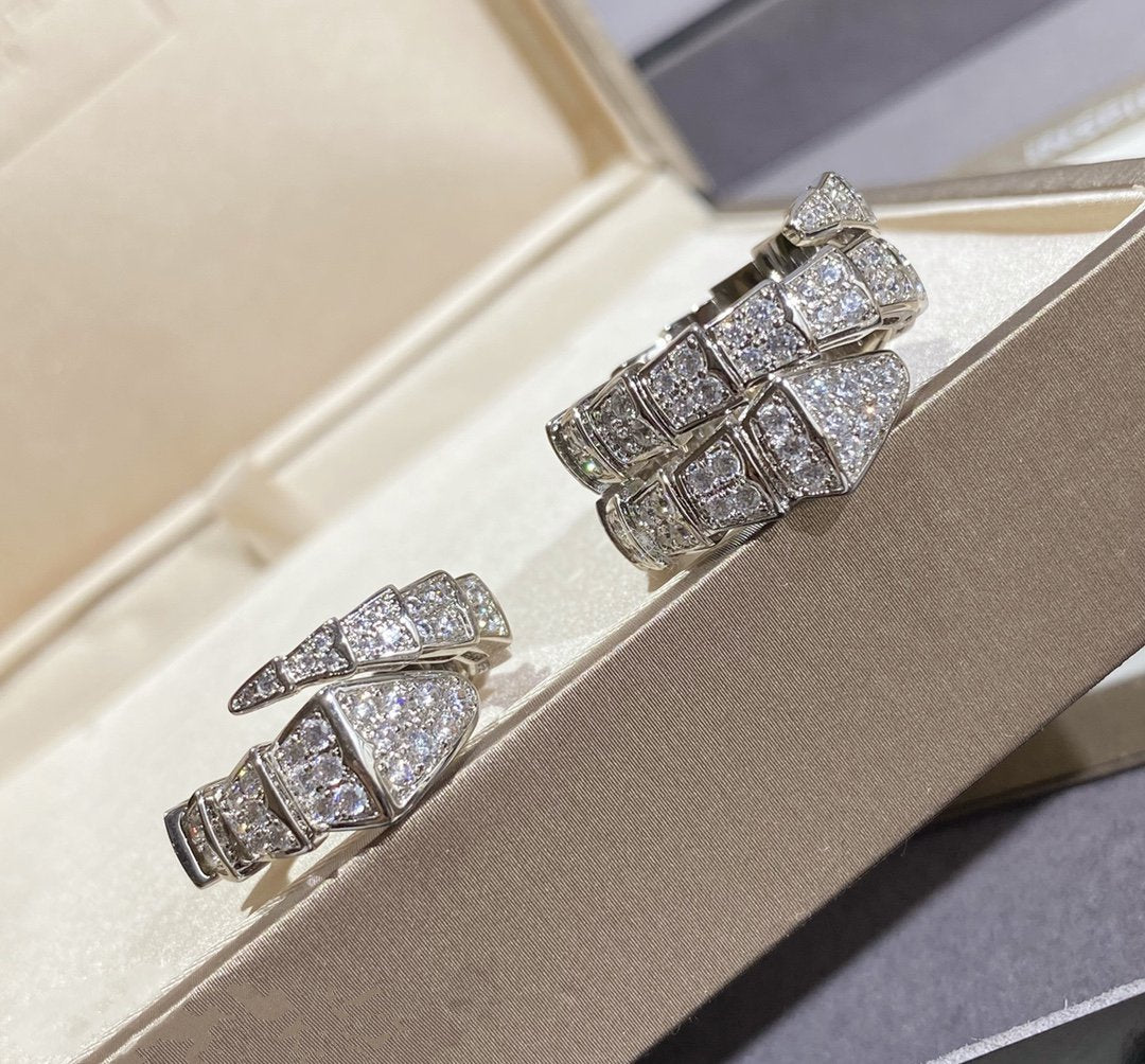 BVLGARI SERPENTI LARGE RING SILVER DIAMOND PAVED