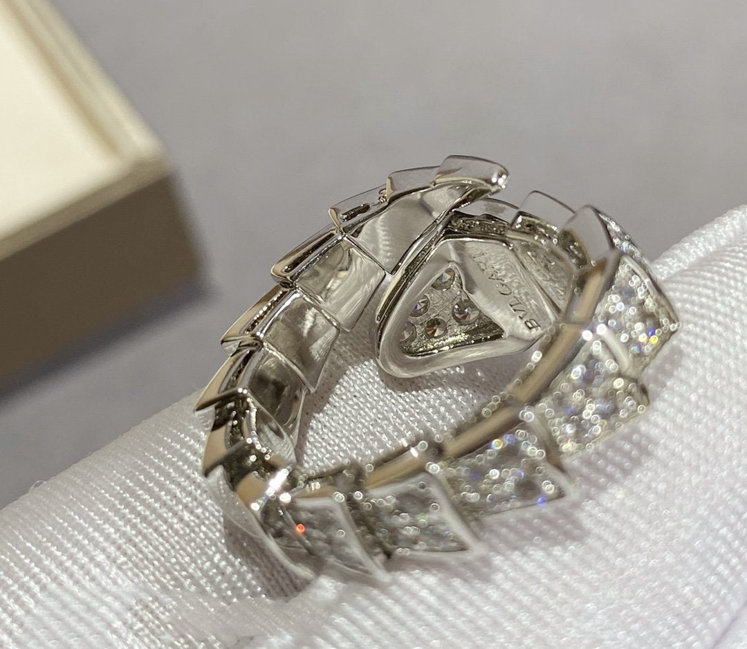BVLGARI SERPENTI LARGE RING SILVER DIAMOND PAVED