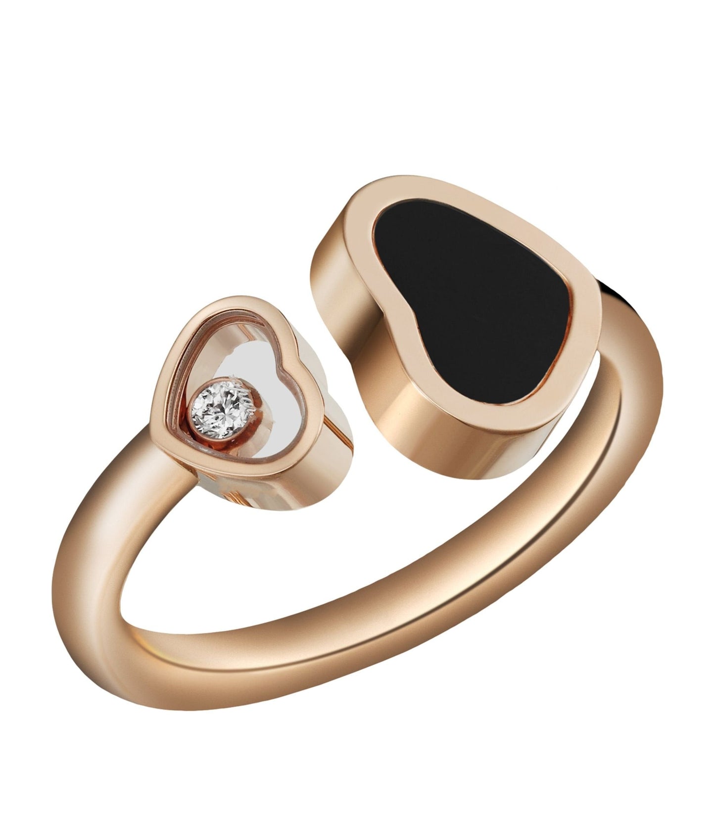CHOPARD HAPPY HEART ONYX RING PINK GOLD