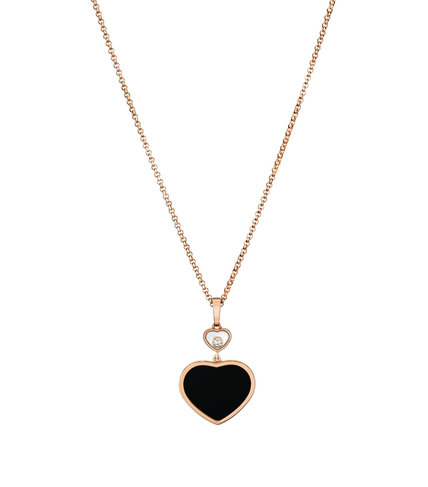 CHOPARD HAPPY HEART ONYX NECKLACE PINK GOLD DIAMOND
