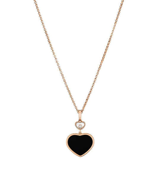 CHOPARD HAPPY HEART ONYX NECKLACE PINK GOLD DIAMOND