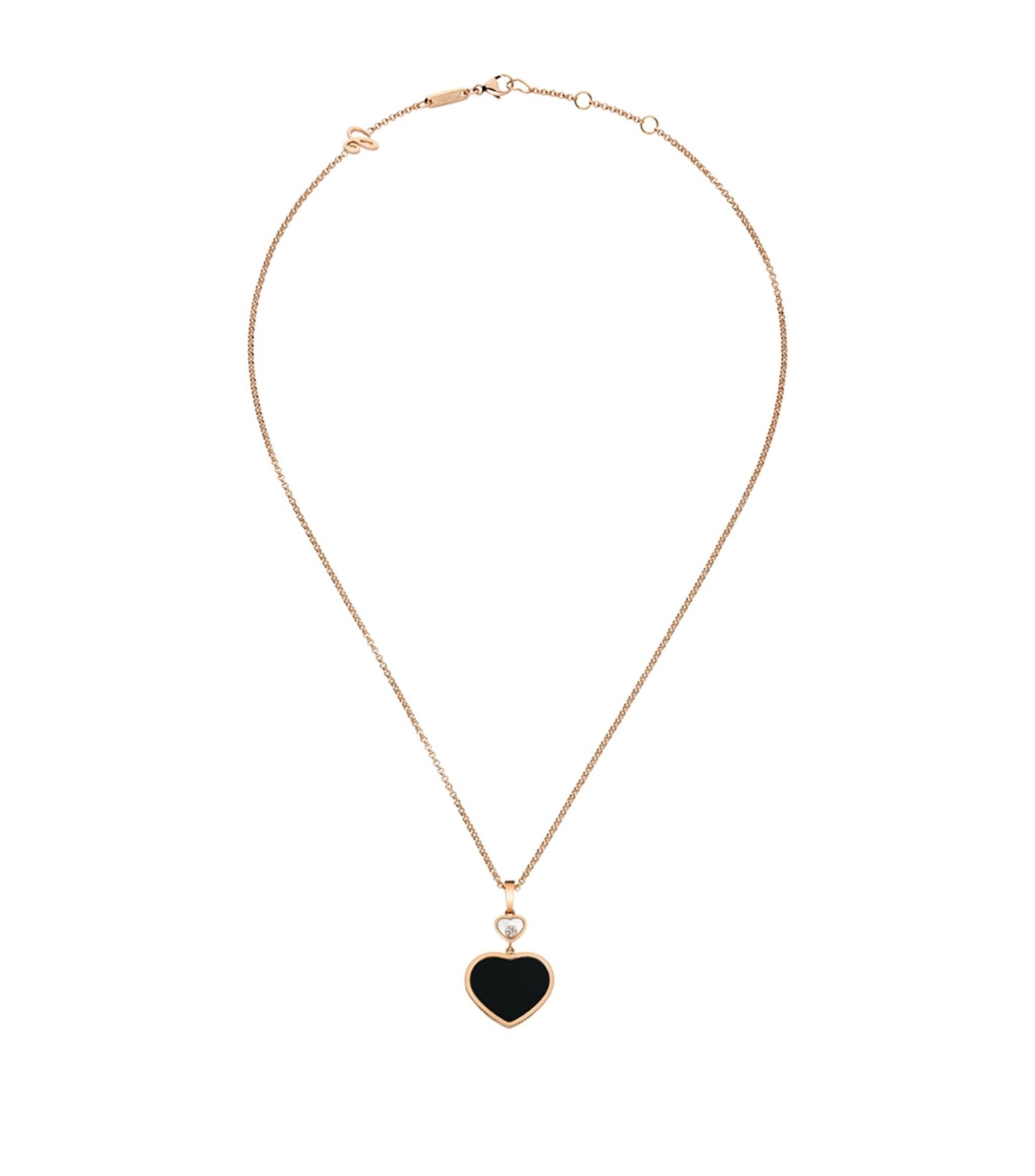 CHOPARD HAPPY HEART ONYX NECKLACE PINK GOLD DIAMOND