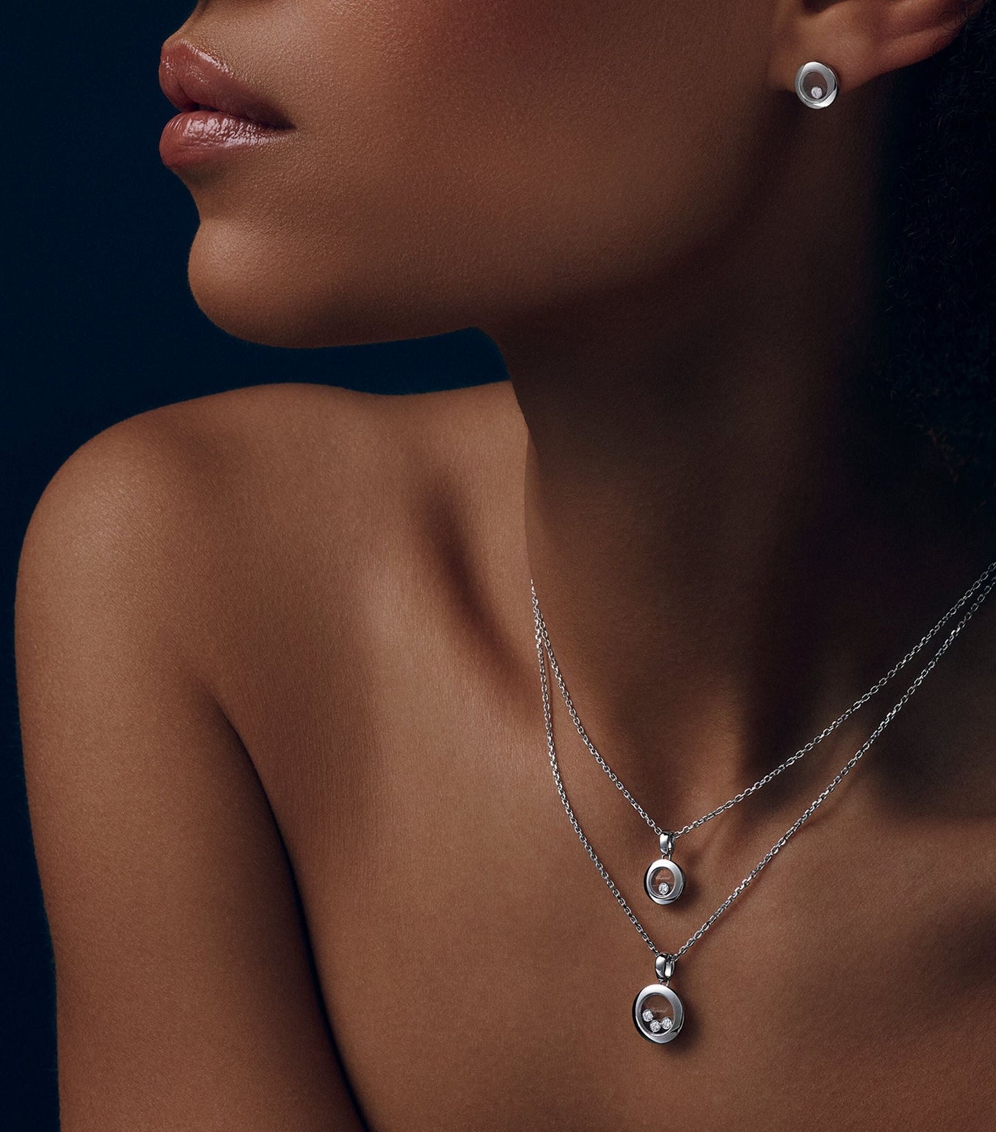 CHOPARD HAPPY PEDANT SILVER 3 DIAMOND NECKLACE