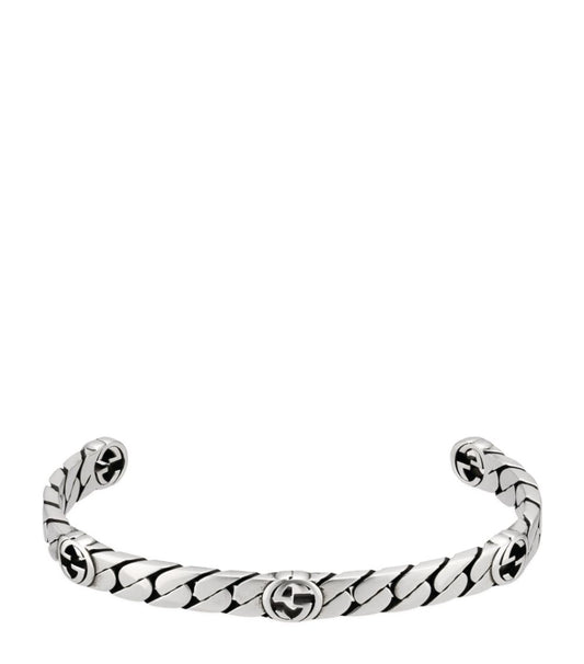 GUCCI GG SILVER INTERLOCKING OPEN BRACELET