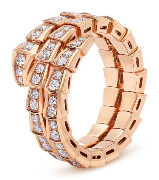 BVLGARI SERPENTI RING PINK GOLD DIAMOND DOUBLE ROW