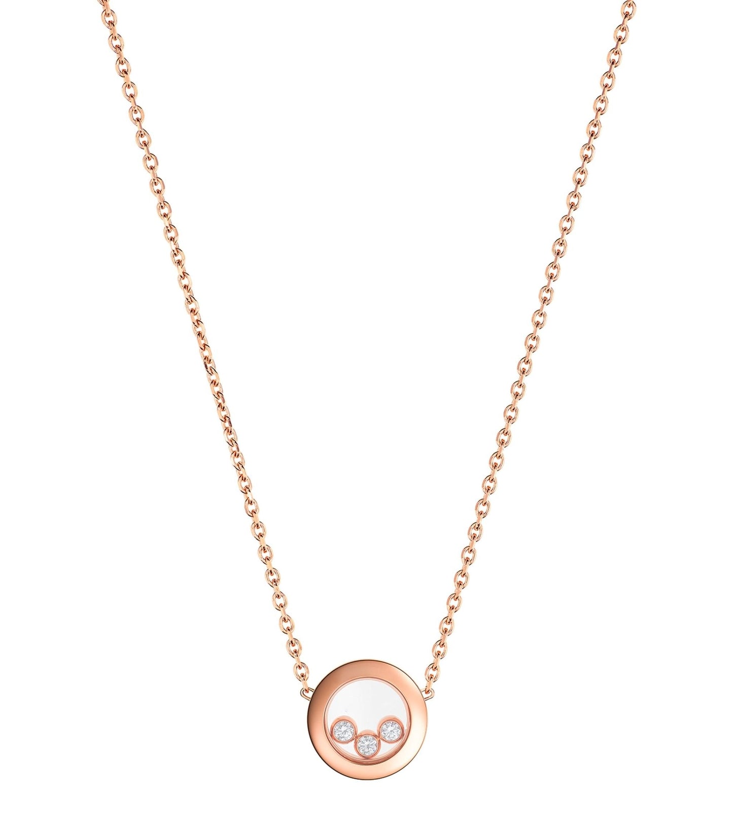 CHOPARD HAPPY PEDANT PINK GOLD 3 DIAMOND NECKLACE