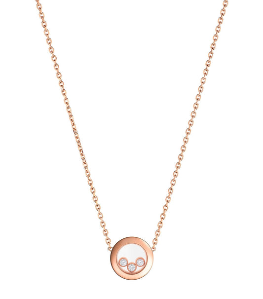 CHOPARD HAPPY PEDANT PINK GOLD 3 DIAMOND NECKLACE
