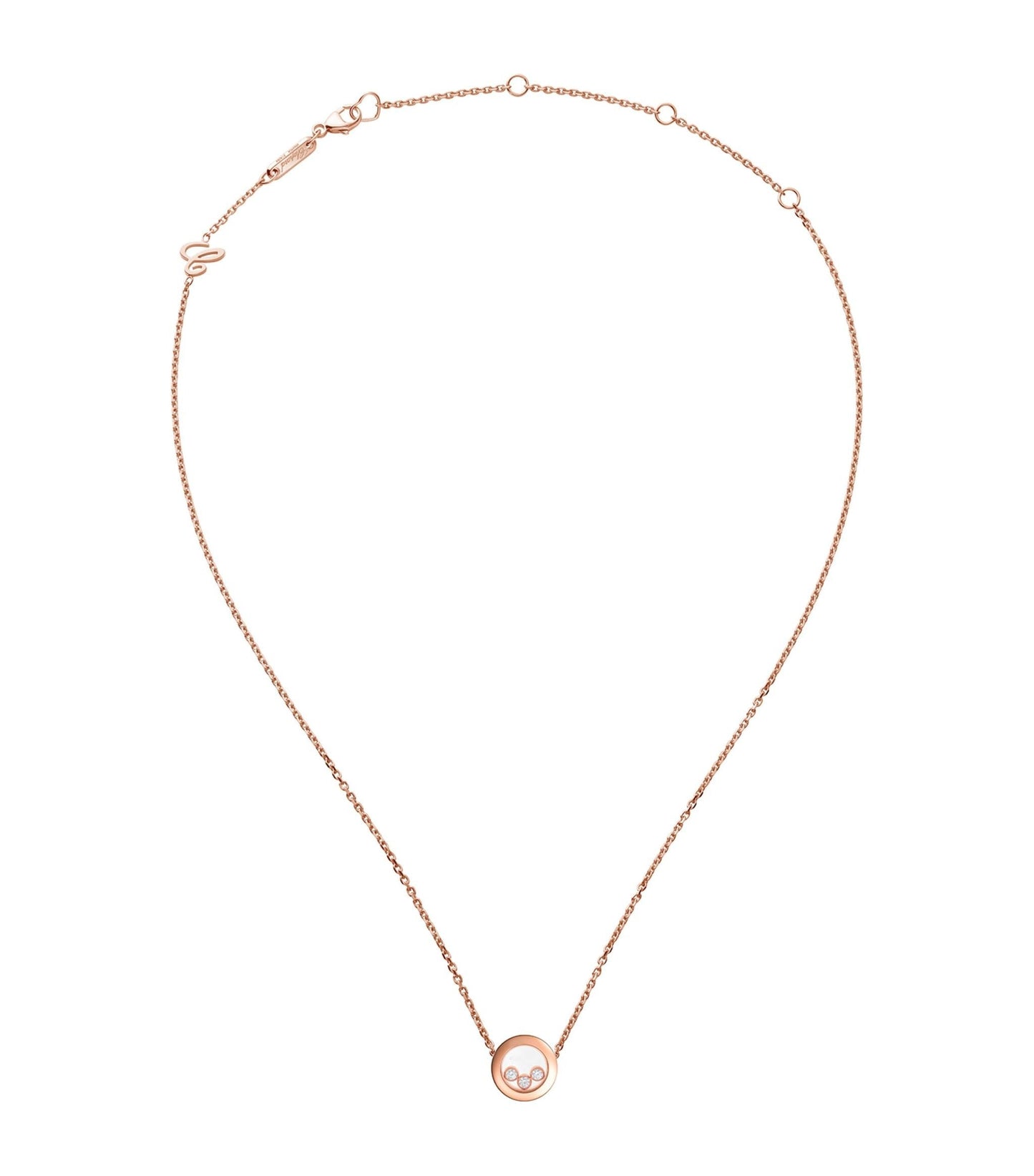 CHOPARD HAPPY PEDANT PINK GOLD 3 DIAMOND NECKLACE