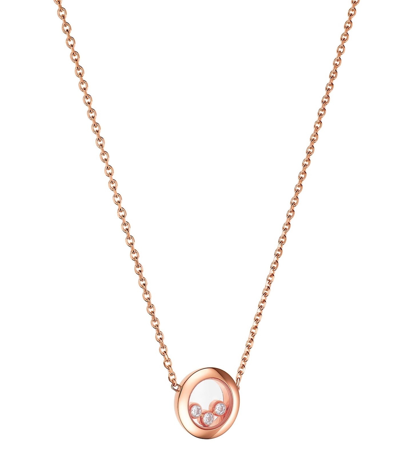 CHOPARD HAPPY PEDANT PINK GOLD 3 DIAMOND NECKLACE