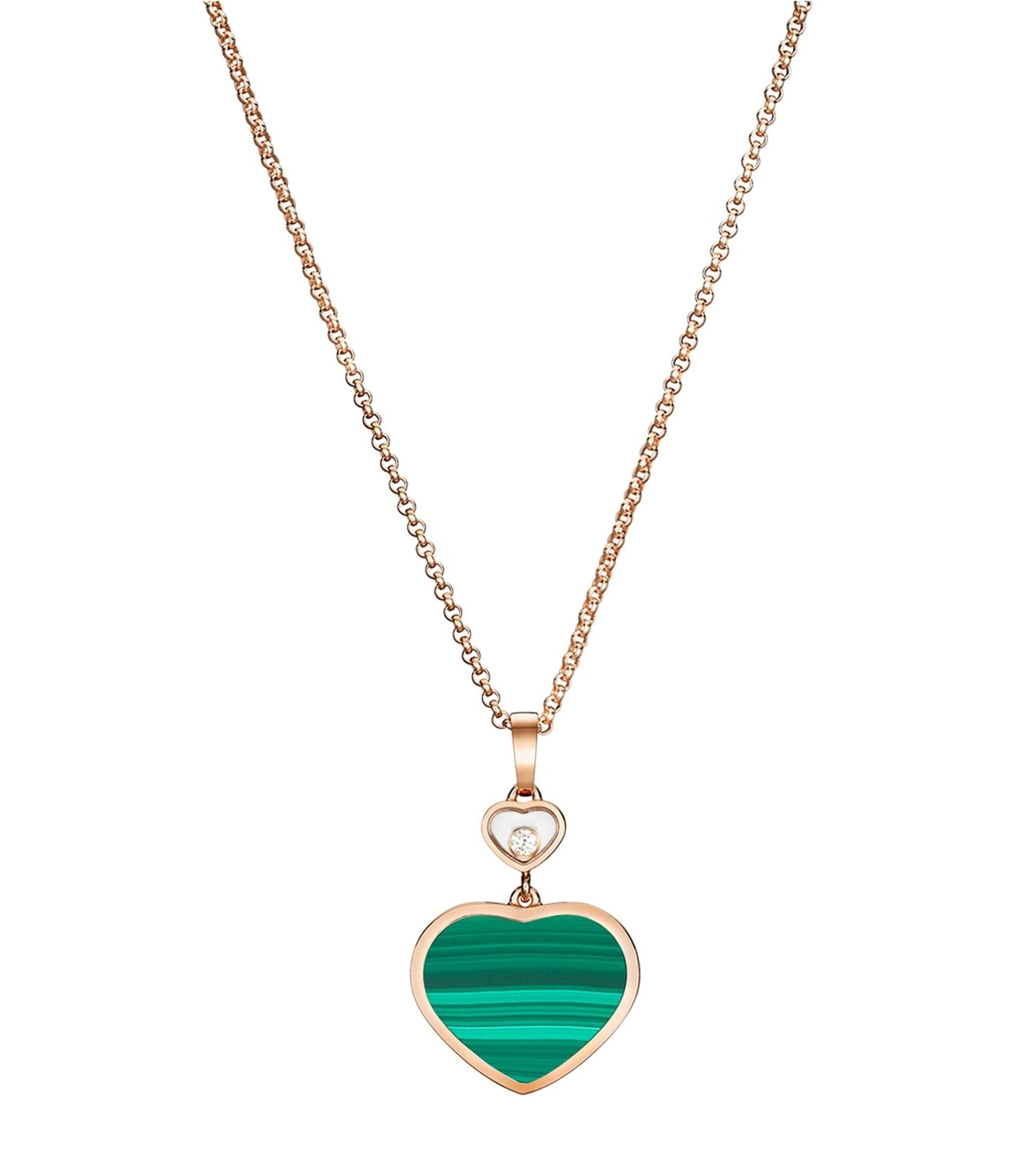 CHOPARD HAPPY HEART MALACHITE NECKLACE PINK GOLD DIAMOND