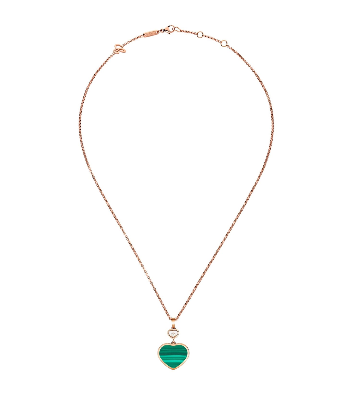 CHOPARD HAPPY HEART MALACHITE NECKLACE PINK GOLD DIAMOND