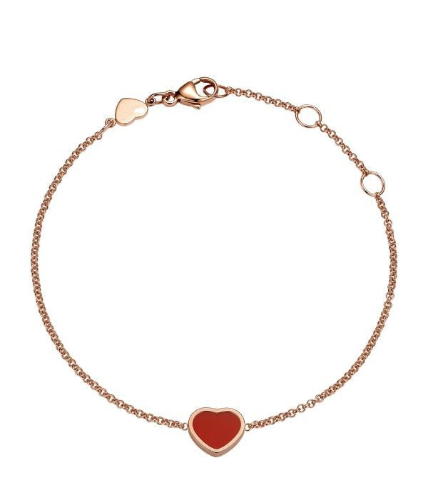 CHOPARD HAPPY HEART CARNELIAN PINK GOLD BRACELET DIAMOND