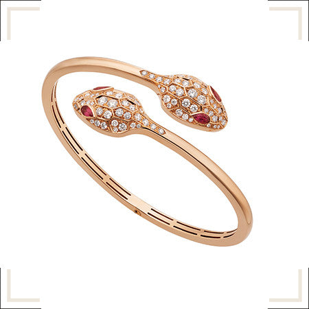 BVLGARI SERPENTI BRACELET PINK GOLD DIAMOND DOUBLE SNAKE