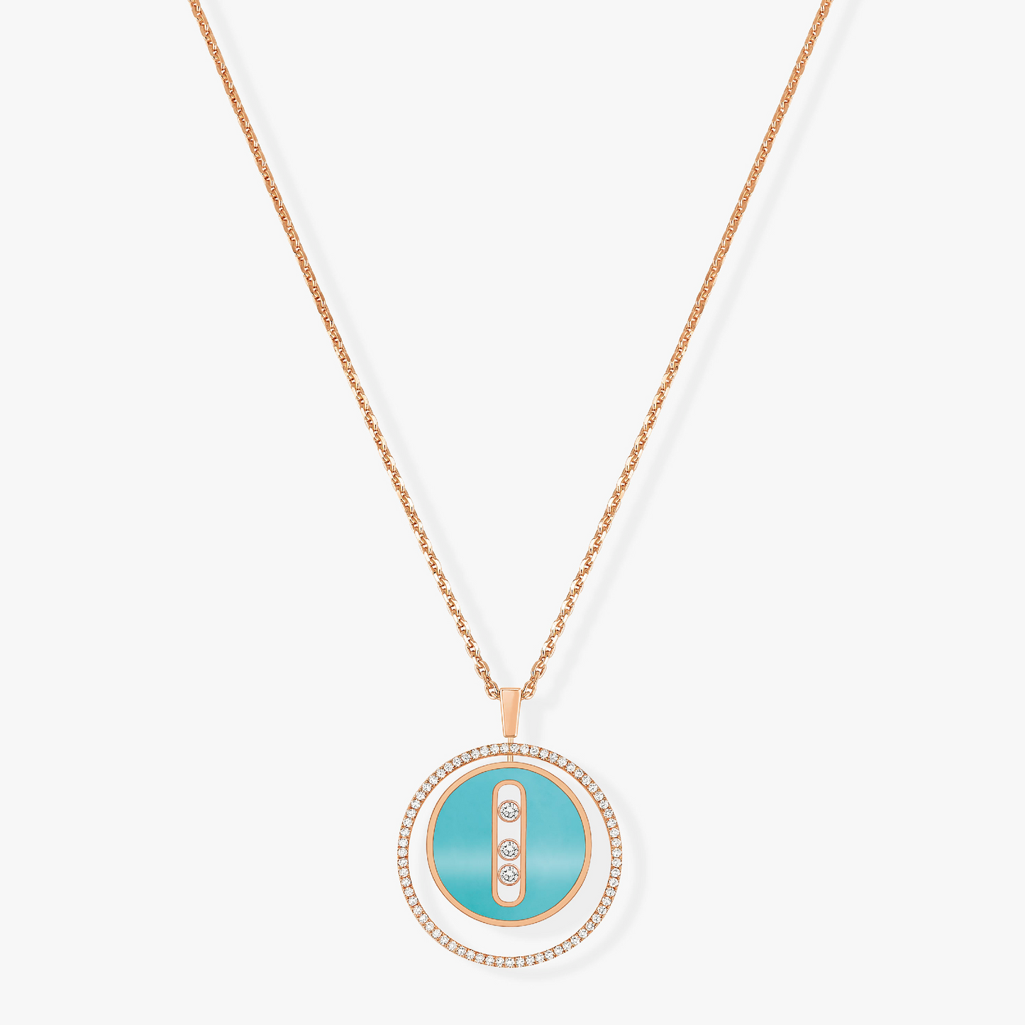 MESSIKA LUCKY MOVE 3 DIAMONDS TURQUOISE PINK GOLD DIAMOND NECKLACE
