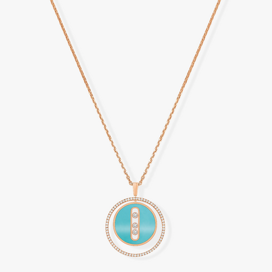 MESSIKA LUCKY MOVE 3 DIAMONDS TURQUOISE PINK GOLD DIAMOND NECKLACE