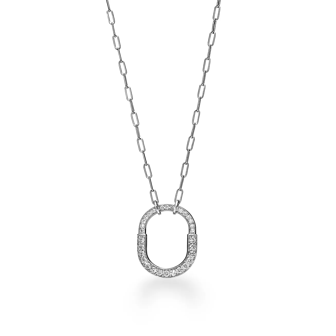TIFFANY LOCK NECKLACE MEDIUM PENDANT SILVER PAVED DIAMONDS