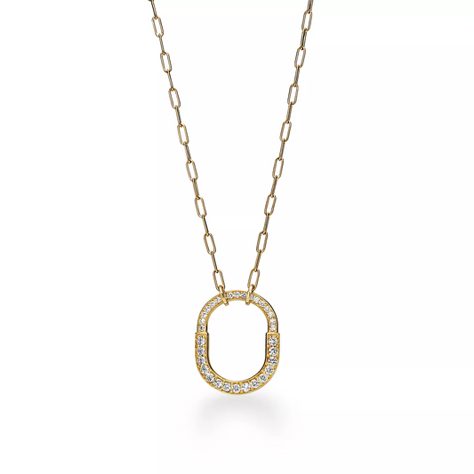 TIFFANY LOCK NECKLACE MEDIUM PENDANT GOLD PAVED DIAMONDS