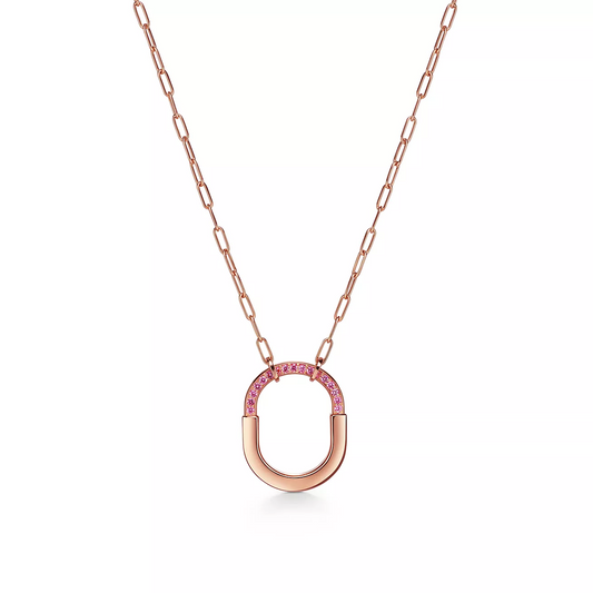 TIFFANY LOCK MEDIUM PENDANT PINK DIAMOND PINK GOLD NECKLACE