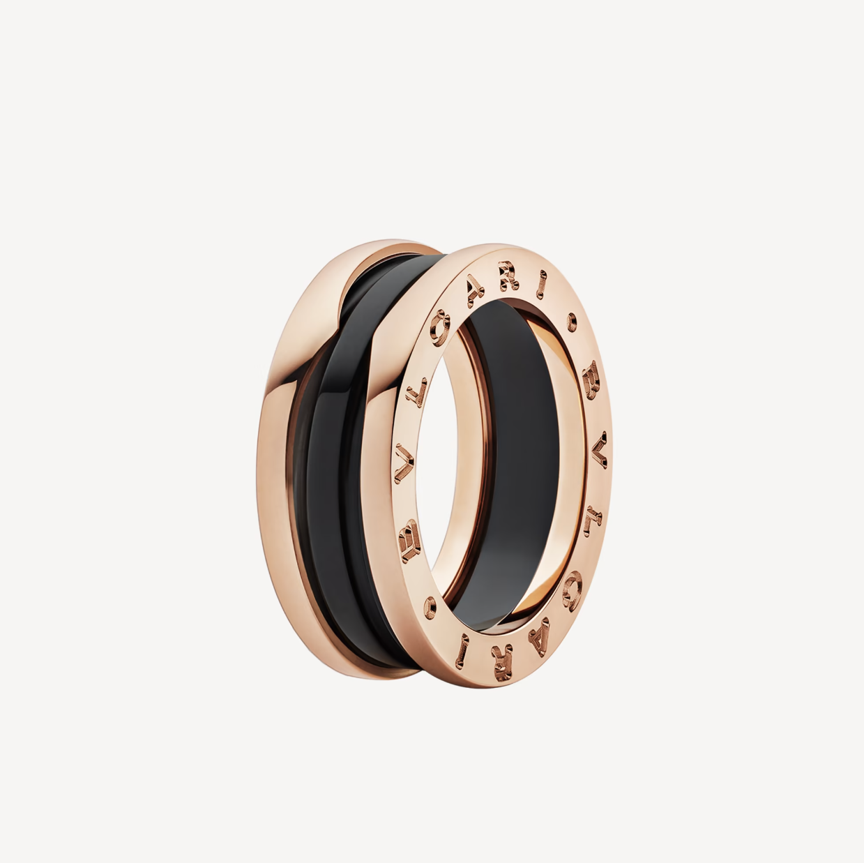 BVLGARI ZERO 1 TWO-BAND LOOPS AND BLACK CERAMIC PINK GOLD RING