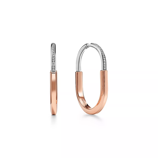 TIFFANY LOCK EARRINGS ROSE AND WHITE GOLD DIAMONDS EXTRA LARGE
