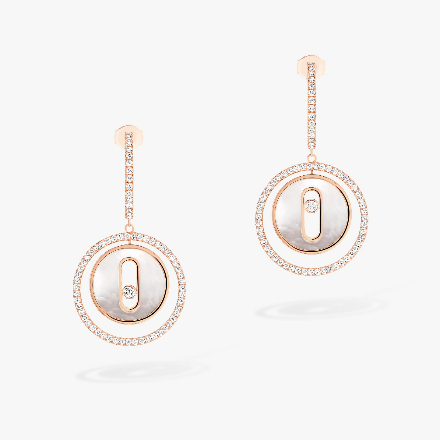 MESSIKA LUCKY MOVE WHITE MOTHER OF PEARL PINK GOLD DIAMOND EARRINGS