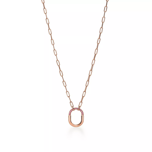 TIFFANY LOCK SMALL PENDANT PINK DIAMOND PINK GOLD NECKLACE