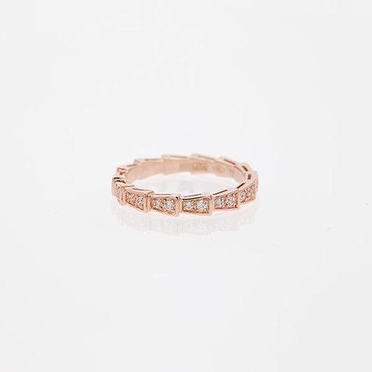 BVLGARI SERPENTI RING PINK GOLD DIAMOND PAVED 3MM
