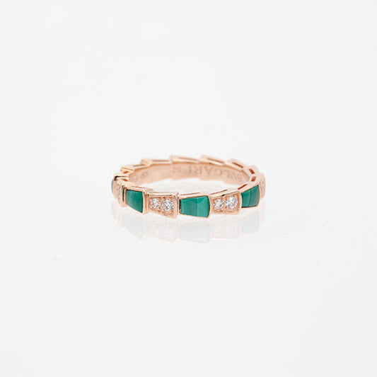 BVLGARI SERPENTI RING PINK GOLD MALACHITE DIAMOND 3MM