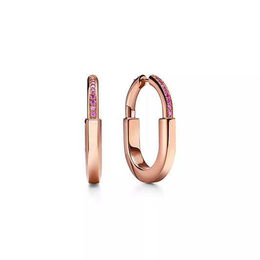 TIFFANY LOCK MEDIUM PINK DIAMOND PINK GOLD EARRINGS