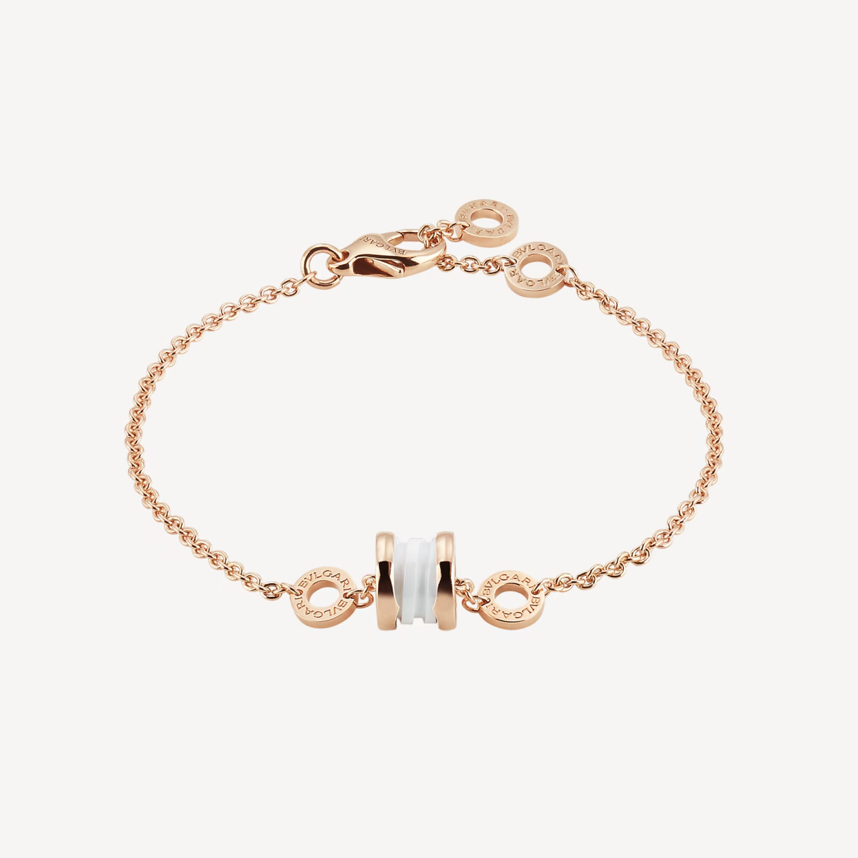 BVLGARI ZERO 1 SOFT PINK GOLD AND WHITE CERAMIC BRACELET