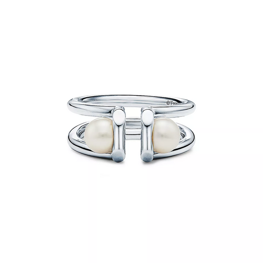 TIFFANY DOUBLE PEARL SILVER RING